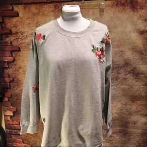 Woman Within Crew Sweatshirt Appliqué Roses | 1X